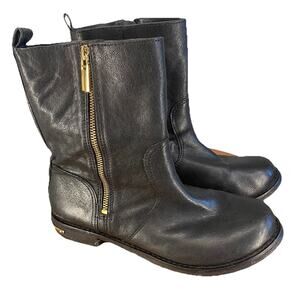 🖤 Tory Burch Womens 9 Black Gold Leather Elyse Moto Booties Zip 🖤